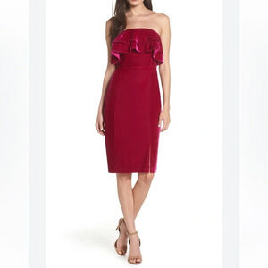 Adelyn Rae Dress Fuschia Velvet Strapless Knee Length NWT Size Large